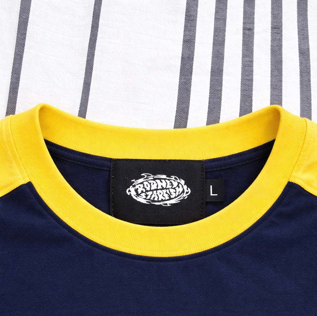 Rodney Starfish yellow and navy raglan tee